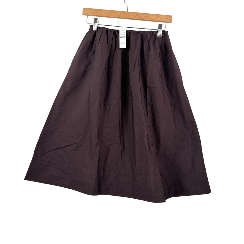 J.Crew Pull-on Midi Skirt in Cotton Poplin sz PXS Brown preppy quiet luxury